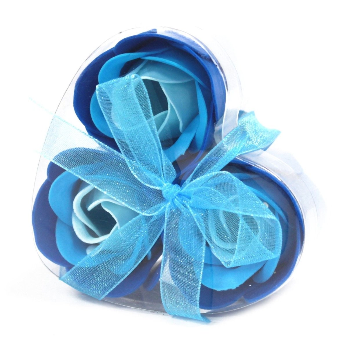 Set of 3 Soap Flower Heart Box - Blue Wedding RosesLuxury Soap FlowersHeart Notes