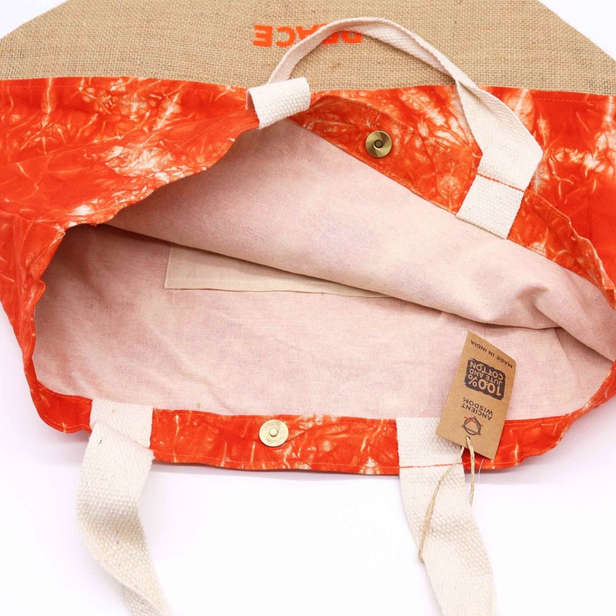 All Natural Bag - Orange Stonewash - Namaste Hand - PeaceAll Natural BagHeart Notes