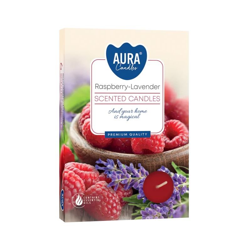 Set of 6 Scented Tealights - Raspberry & White LavenderScented TealightsHeart Notes