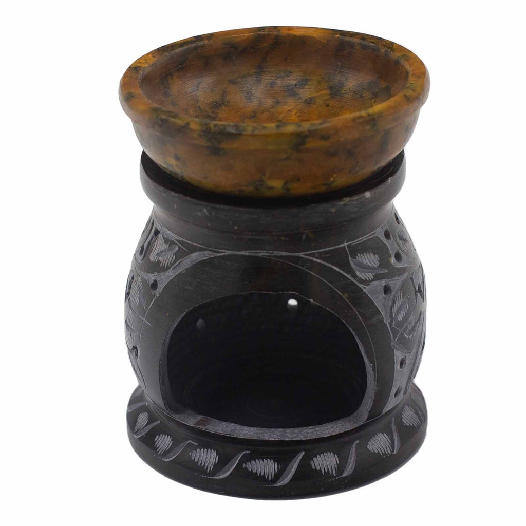 Soapstone Oil Burner 10cm - Mandala Flower - Black & YellowSoapstone Oil BurnersHeart Notes