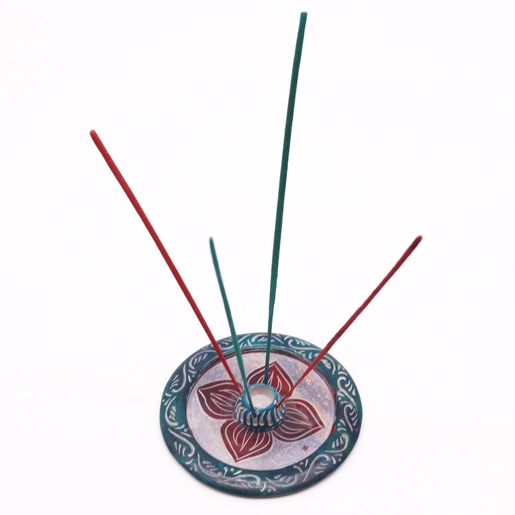 Soapstone Disc Incense Holder - Four Petal (cone & incense holder)Soapstone Incense HoldersHeart Notes
