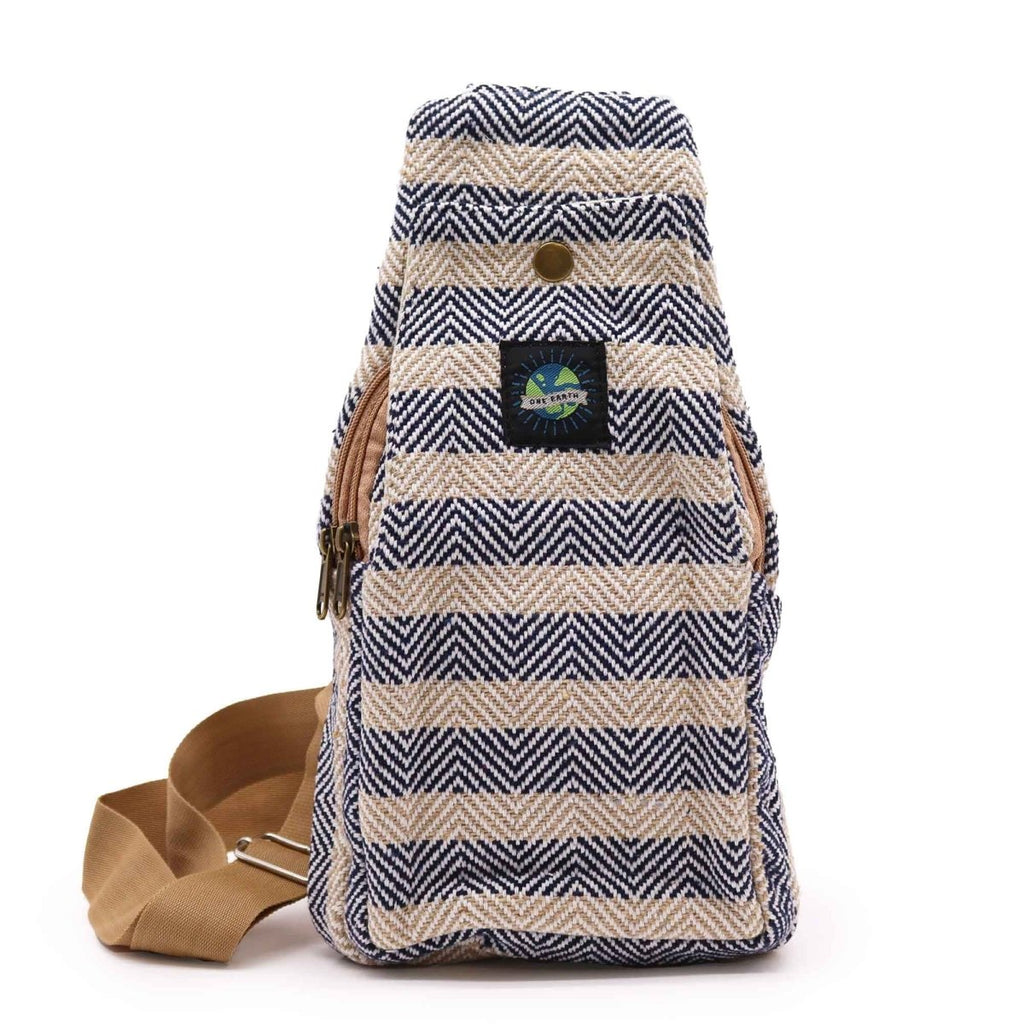Body Cross Bag Natural Cotton - Tan & NavyNatural Cotton Cross - Body BagsHeart Notes
