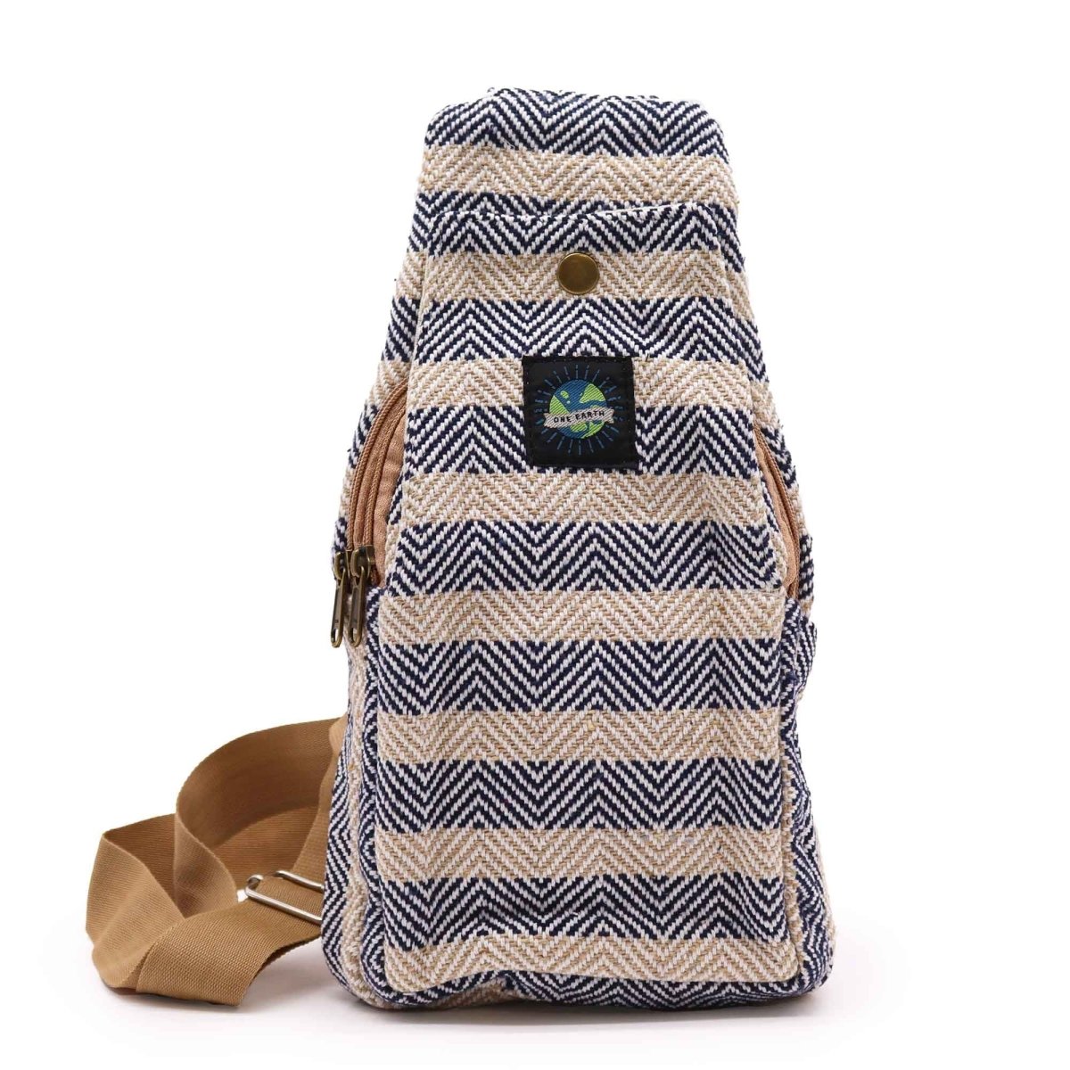 Body Cross Bag Natural Cotton - Tan & NavyNatural Cotton Cross - Body BagsHeart Notes