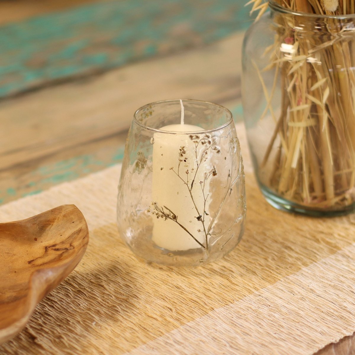 Natural Floral Glass - Vase Candle Holder - Margarita - (12x11cm)Natural Floral Glass Candle HoldersHeart Notes