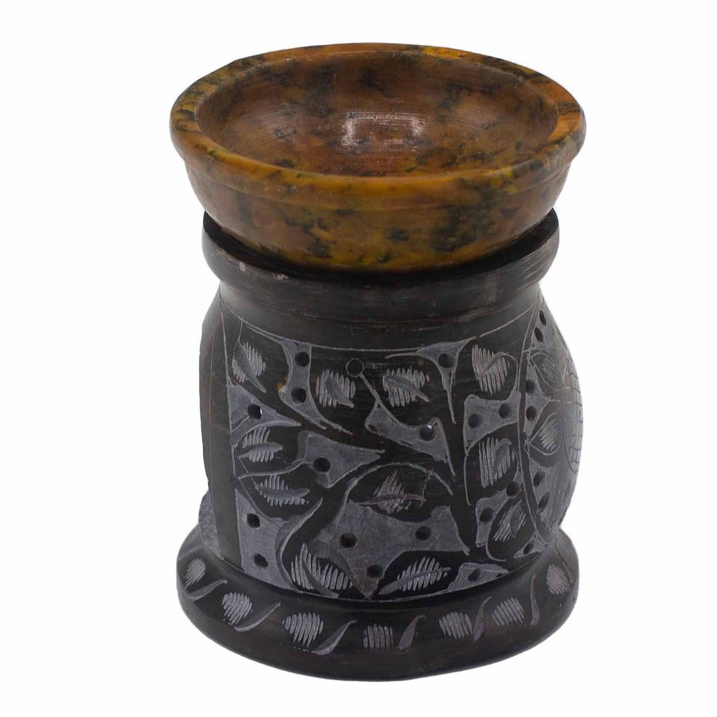 Soapstone Oil Burner 10cm - Mandala Flower - Black & YellowSoapstone Oil BurnersHeart Notes