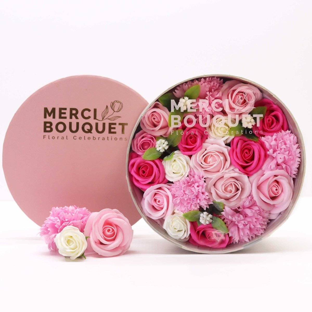 Round Box - Baby Blessings - PinksSoap Flower Gift BoxesHeart Notes