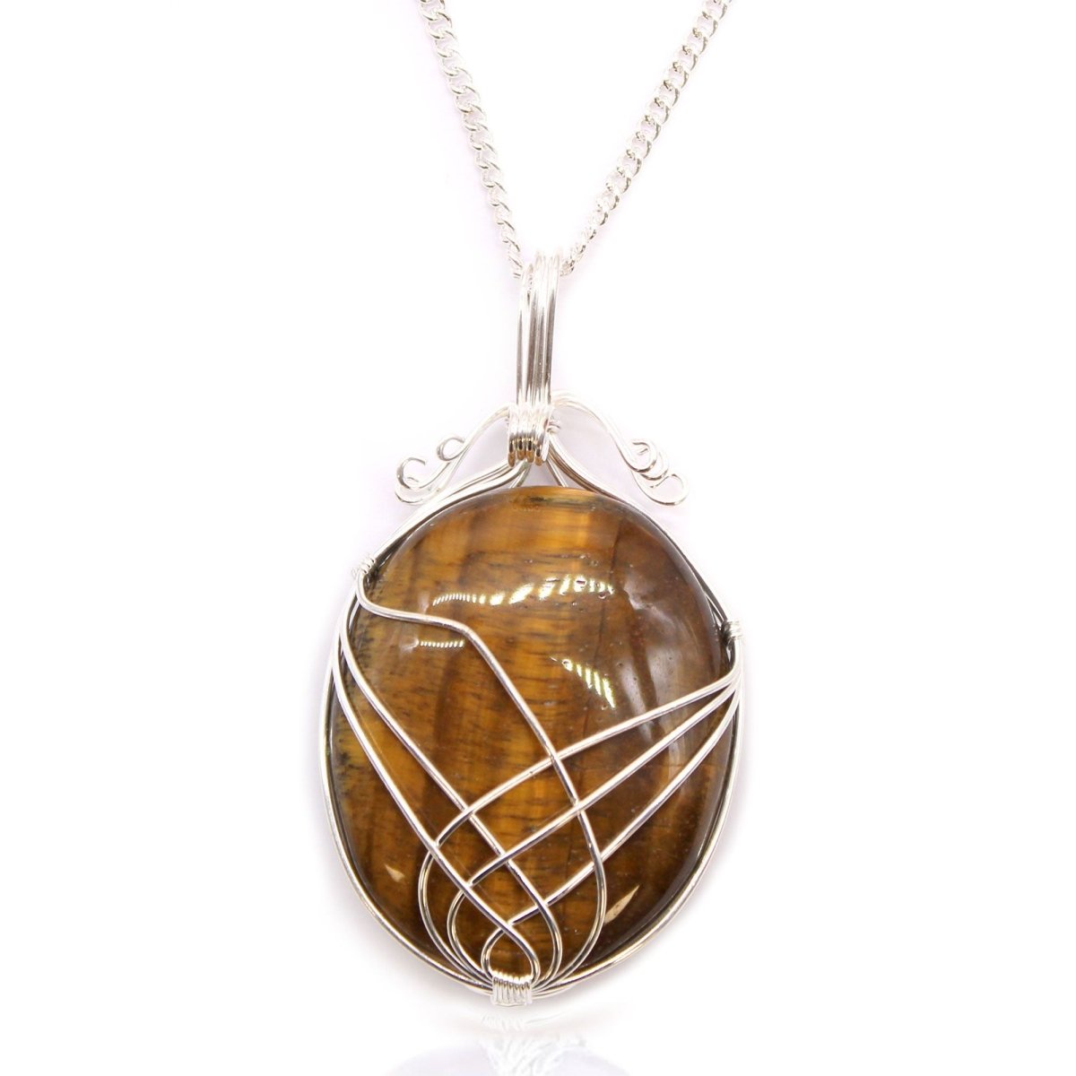 Swirl Wrapped Gemstone Necklace - Tiger EyeIndian Gemstone NecklacesHeart Notes
