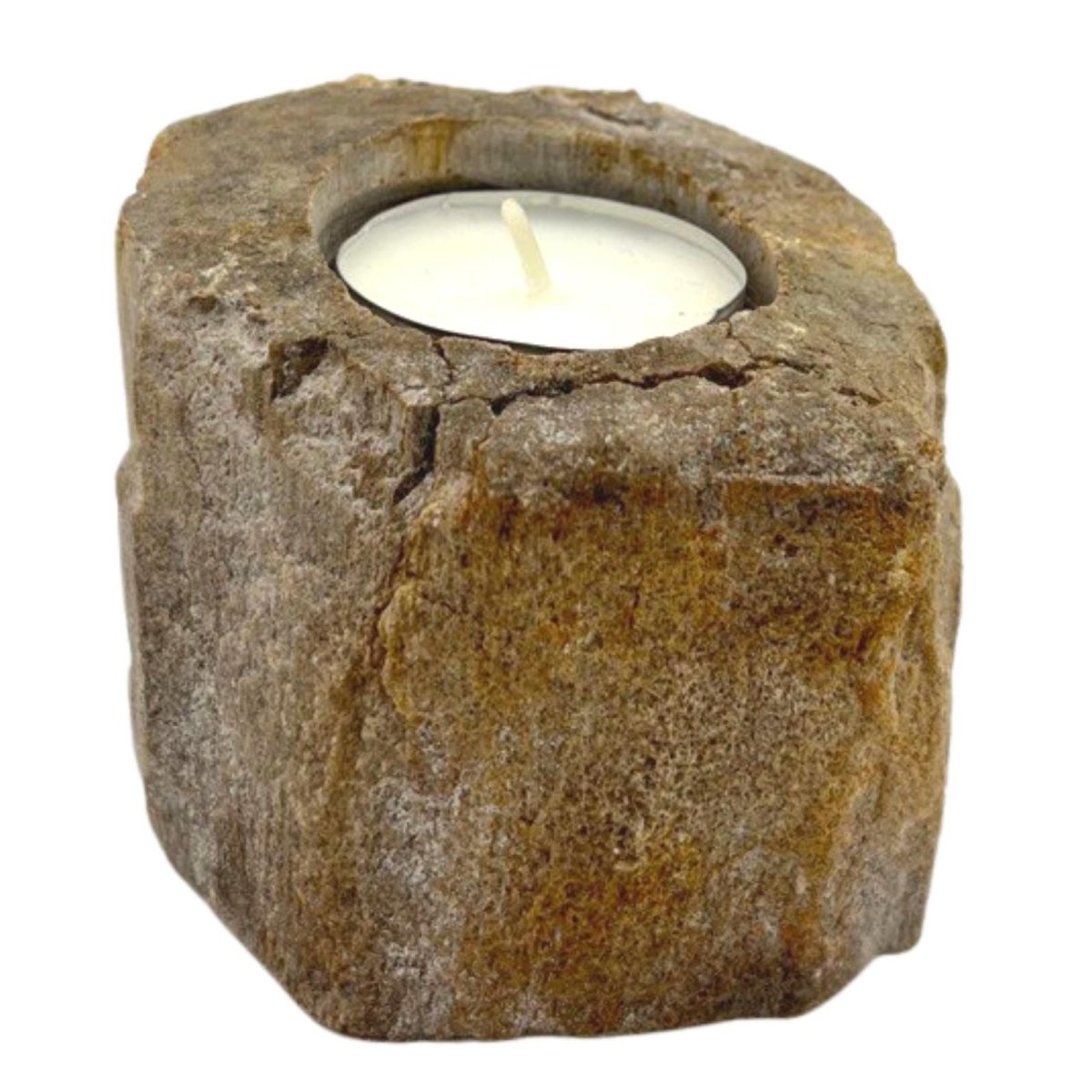 Petrified Wood Candle Holder - Single LowPetrified Wood Candle HolderHeart Notes