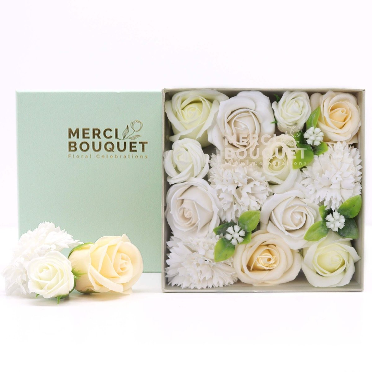 Square Box - Wedding Blessings - White & IvorySoap Flower Gift BoxesHeart Notes