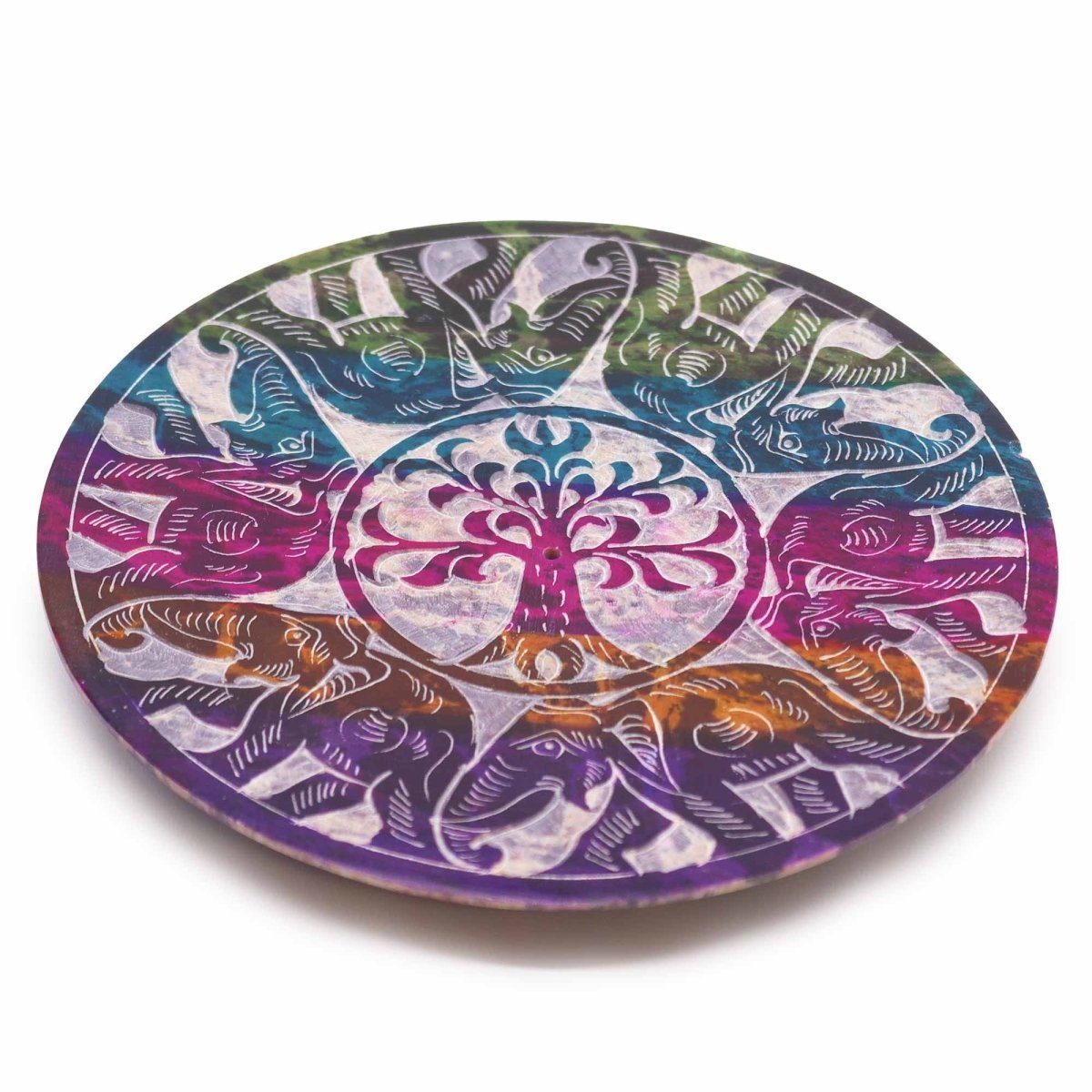 Soapstone Disc Incense Holder - 6 Lucky ElephantsSoapstone Incense HoldersHeart Notes