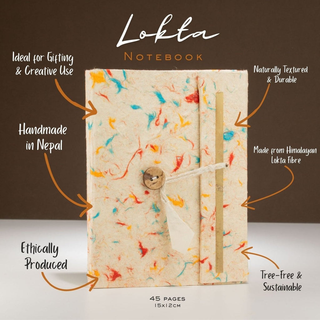 Lokta Mixed Colour Cotton Notebook – Medium (15x12cm) – 45 LeavesLokta Paper NotebooksHeart Notes