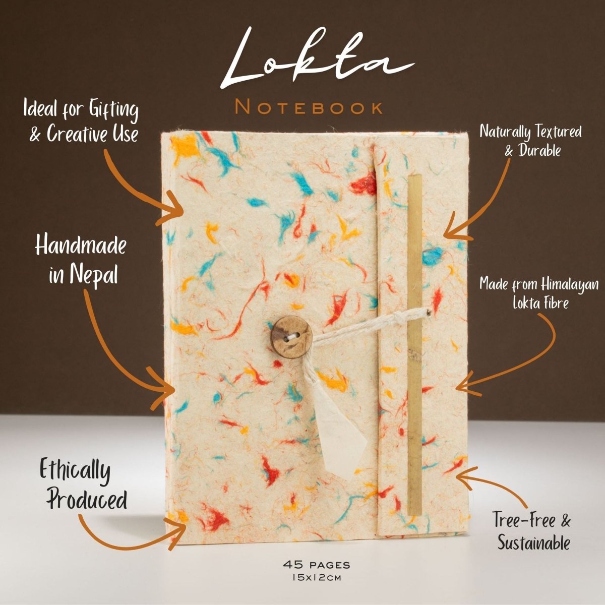 Lokta Mixed Colour Cotton Notebook – Medium (15x12cm) – 45 LeavesLokta Paper NotebooksHeart Notes