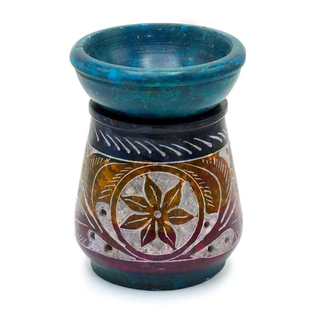 Small Coloured Soapstone Oil Burner 8cm - FlowerSoapstone Oil BurnersHeart Notes