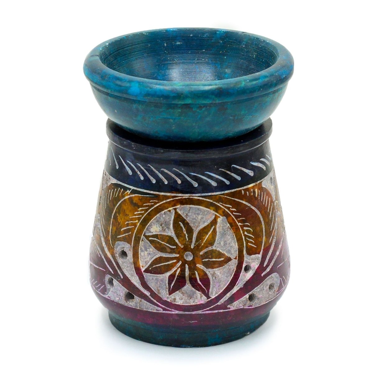 Small Coloured Soapstone Oil Burner 8cm - FlowerSoapstone Oil BurnersHeart Notes