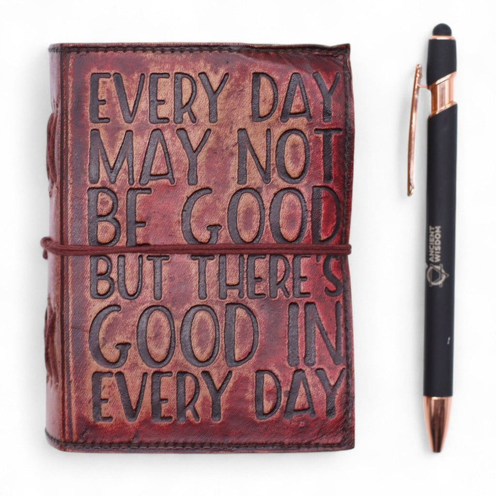 Fat Deckled Edge Leather Notebook – Every Day May Not Be Good (12.7 × 8.9 cm)Leather Notebooks – Vintage Style JournalsHeart Notes