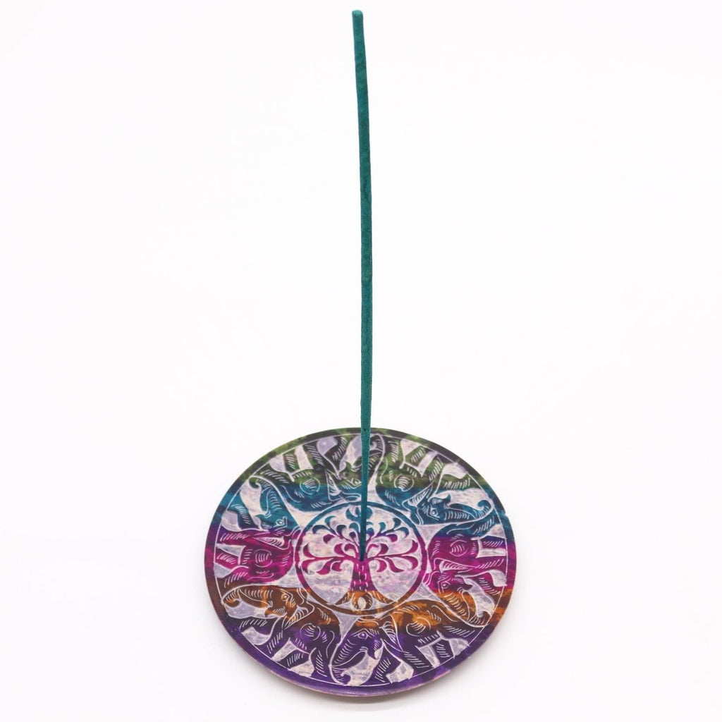Soapstone Disc Incense Holder - 6 Lucky ElephantsSoapstone Incense HoldersHeart Notes