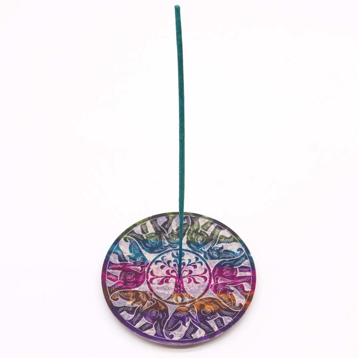 Soapstone Disc Incense Holder - 6 Lucky ElephantsSoapstone Incense HoldersHeart Notes