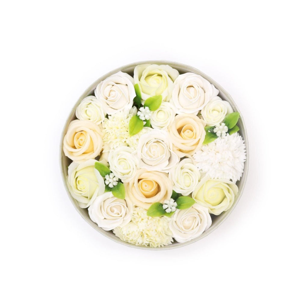 Round Box - Wedding Blessings - White & IvorySoap Flower Gift BoxesHeart Notes