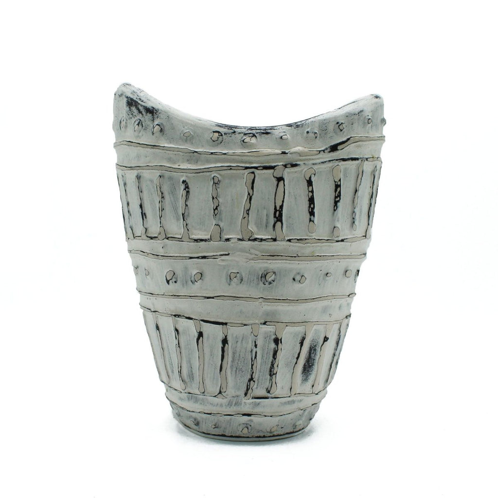 Wide Neck Shaped Vase - Cream 22cmBalinese Ceramic VasesHeart Notes