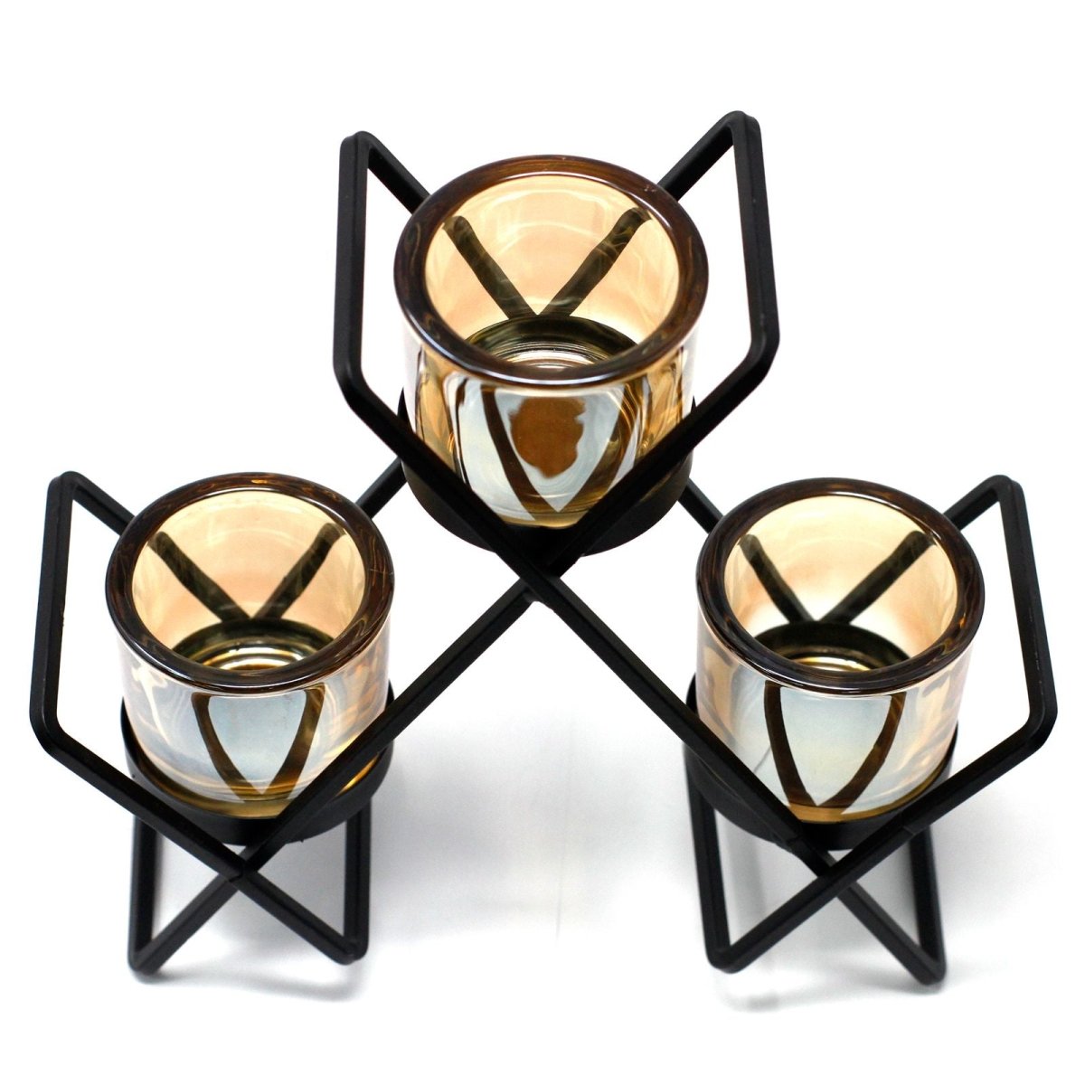 Centrepiece Iron Votive Candle Holder - 3 Cup TriangleCenterpiece Iron Votive Candle HoldersHeart Notes