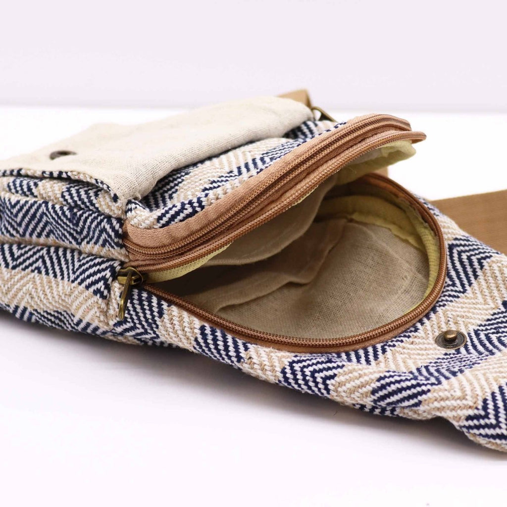Body Cross Bag Natural Cotton - Tan & NavyNatural Cotton Cross - Body BagsHeart Notes