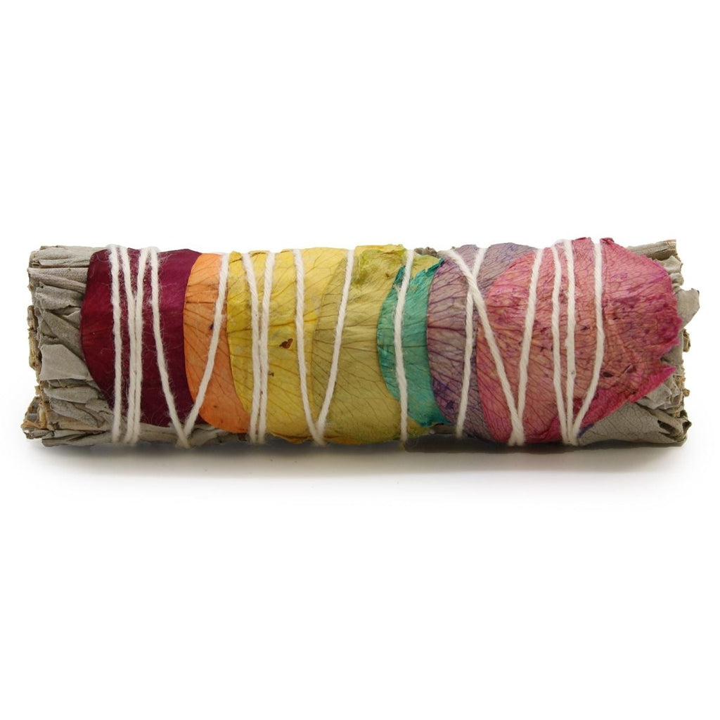 Smudge Stick - 7 Chakras Rose Petals Sage 10 cm (Chakra)Smudge Sticks - individually wrappedHeart Notes