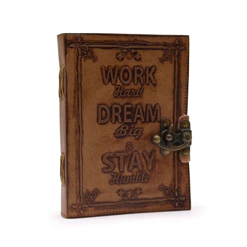 Leather Journal – Plain Paper – Work Hard & Dream BigLeather Notebooks – Vintage Style JournalsHeart Notes