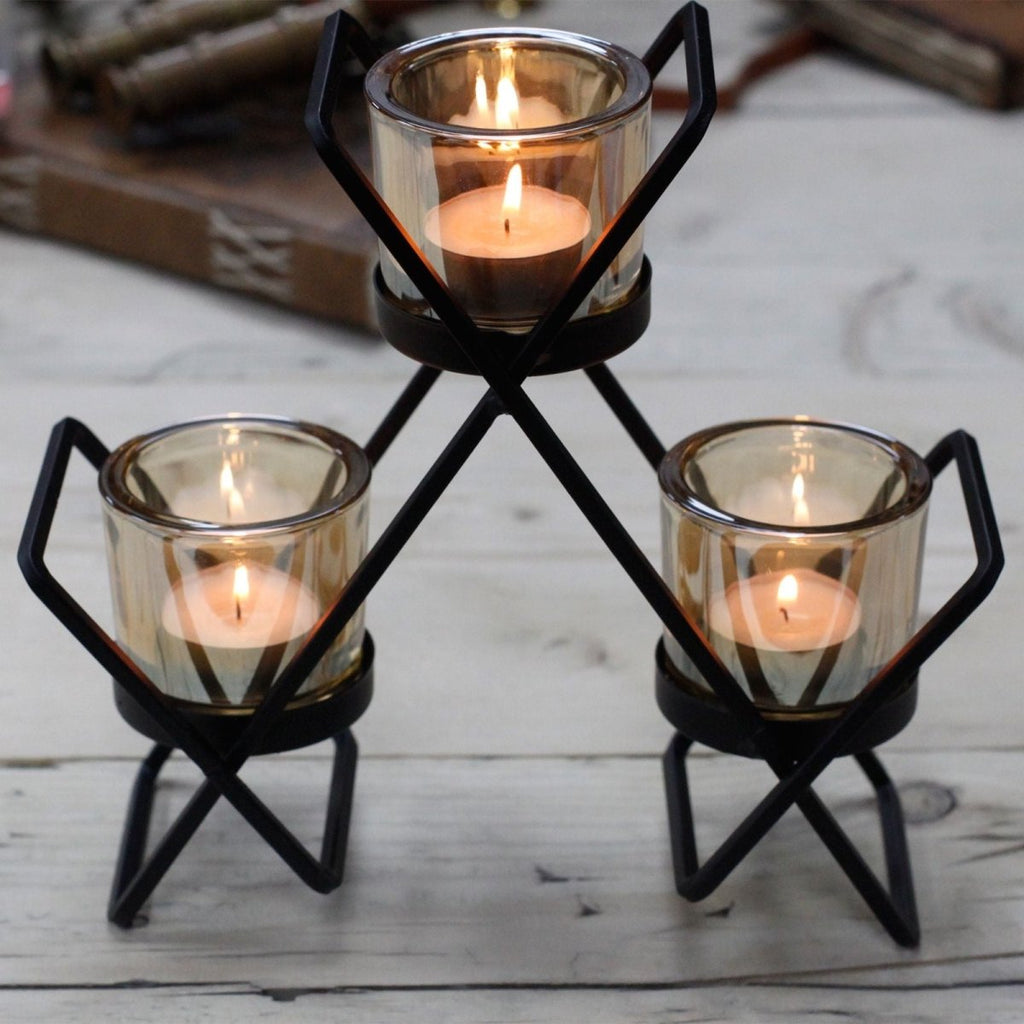 Centrepiece Iron Votive Candle Holder - 3 Cup TriangleCenterpiece Iron Votive Candle HoldersHeart Notes
