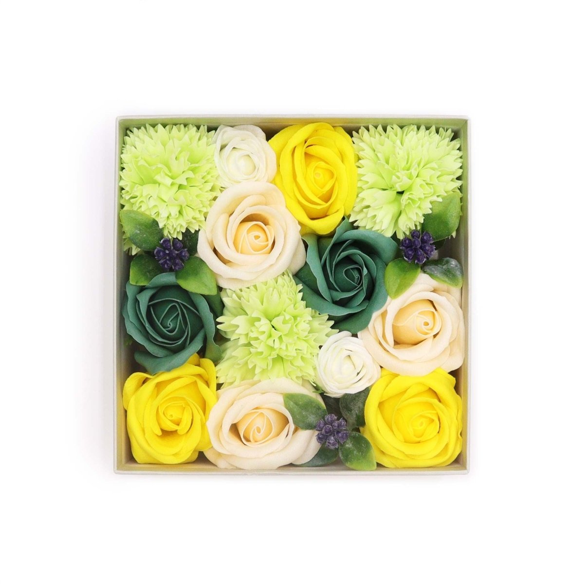 Square Box - Spring Celibrations - Yellow & GreensSoap Flower Gift BoxesHeart Notes
