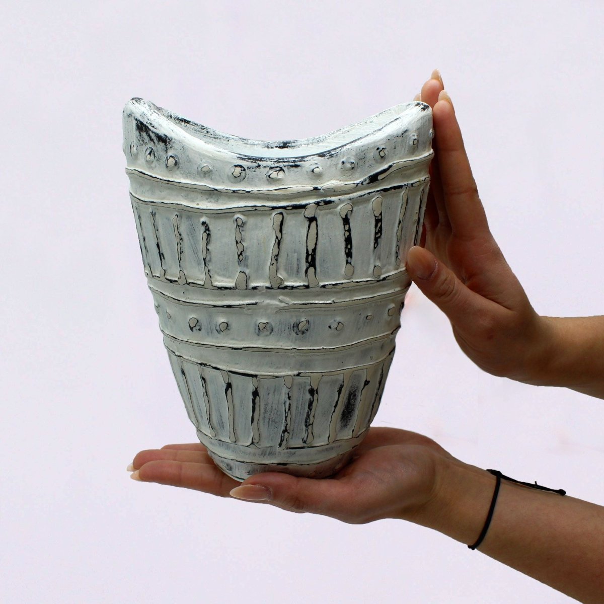 Wide Neck Shaped Vase - Cream 22cmBalinese Ceramic VasesHeart Notes