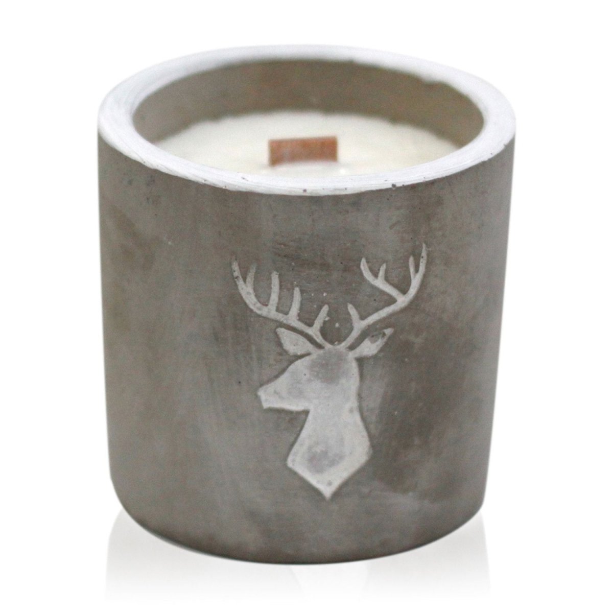Med Pot - Stag Head - Whiskey & WoodsmokeConcrete Wooden Wick CandleHeart Notes