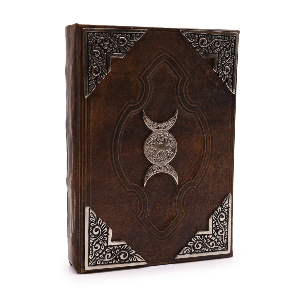 Hefty Brown Tan Leather Journal – Zinc Triple Moon Decor – 200 Deckle - Edge Pages – 26x18cmLeather Notebooks – Vintage Style JournalsHeart Notes