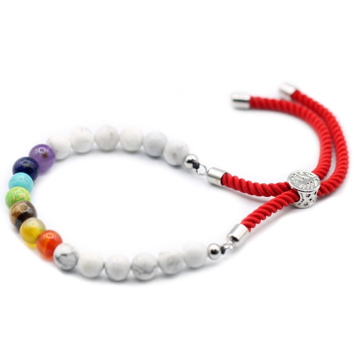 925 Silver Plated Gemstone Royal Red String Bracelet - White Howlite ChakraGemstones String BraceletsHeart Notes
