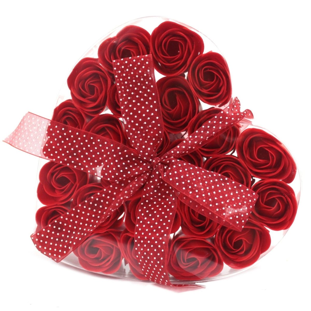 Set of 24 Soap Flower Heart Box - Red RosesLuxury Soap FlowersHeart Notes