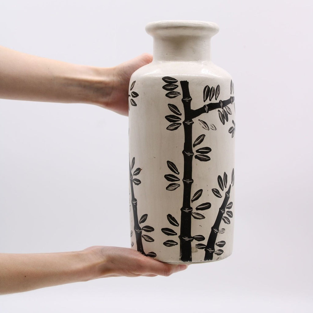 Bamboo Motif Straight Vase - NaturalBalinese Ceramic VasesHeart Notes
