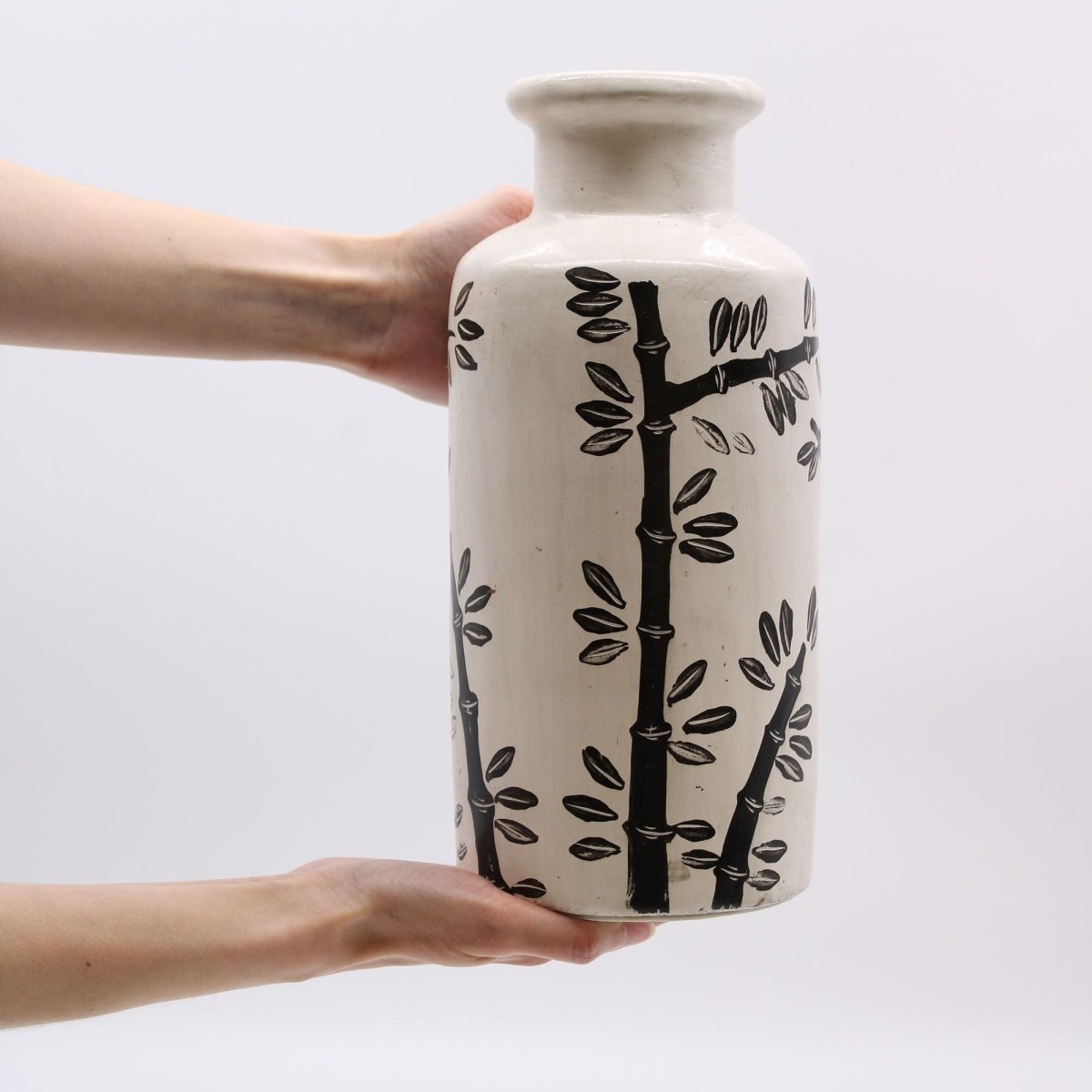 Bamboo Motif Straight Vase - NaturalBalinese Ceramic VasesHeart Notes