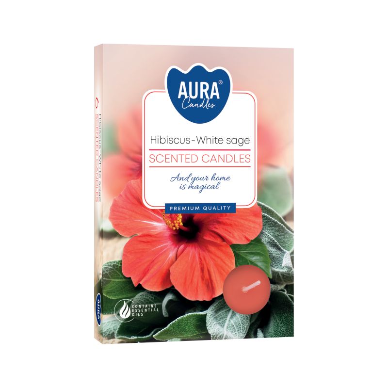 Set of 6 Scented Tealights - Hibiscus & White SageScented TealightsHeart Notes