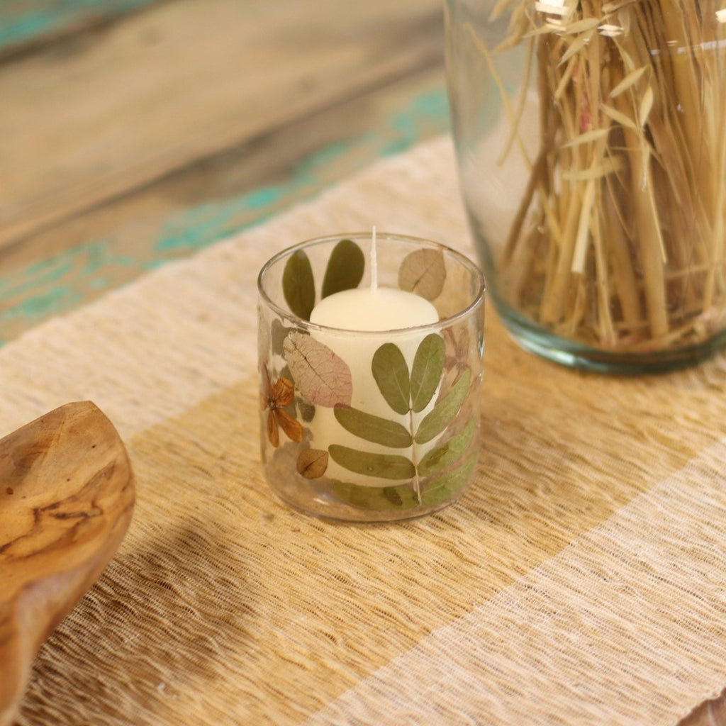 Natural Floral Glass - Straight Candle Holder - Primavera - (8x8cm)Natural Floral Glass Candle HoldersHeart Notes