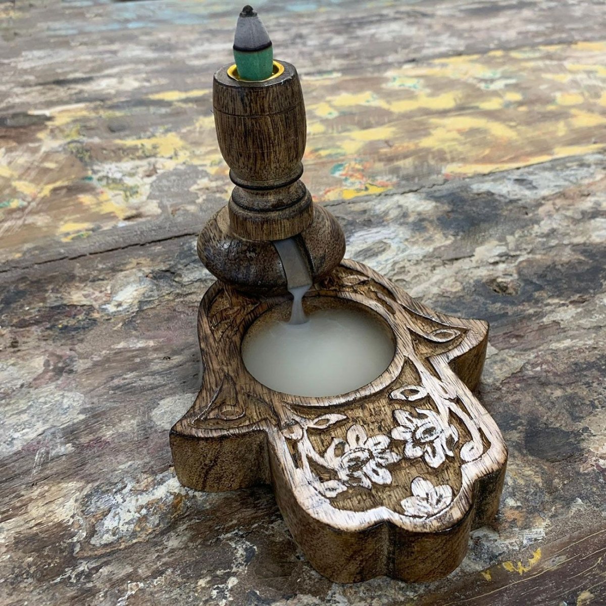 Sm Mango Wood Backflow Burner - HamsaMango Wood Backflow BurnerHeart Notes