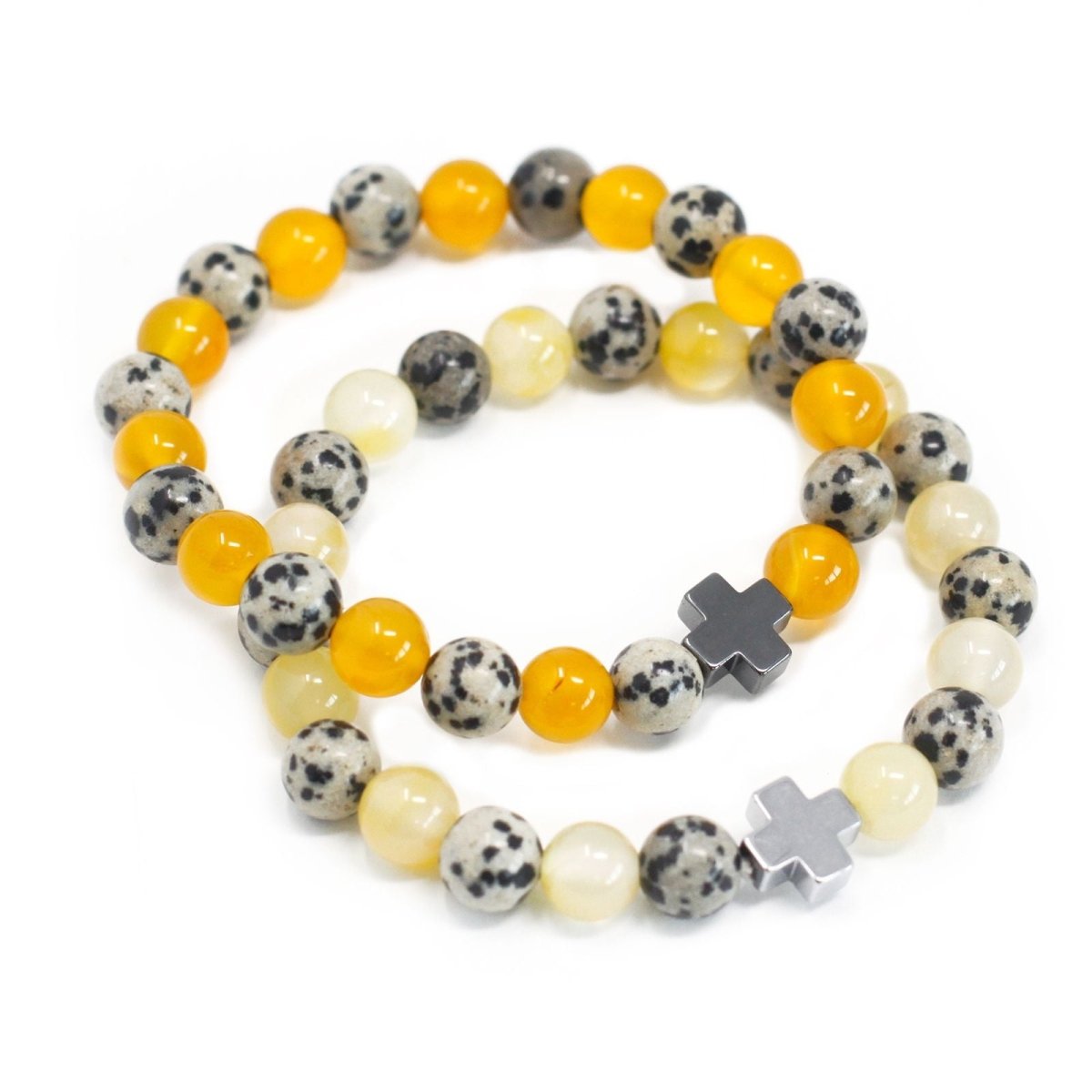 Set of 2 Gemstones Friendship Bracelets - Protection - Dalmatian Jasper & Yellow AgateGemstones Friendship BraceletsHeart Notes