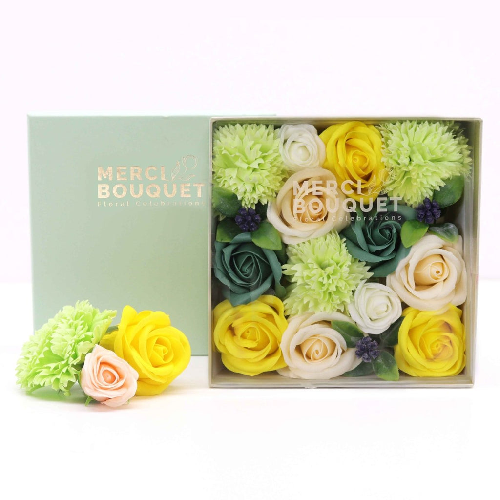 Square Box - Spring Celibrations - Yellow & GreensSoap Flower Gift BoxesHeart Notes