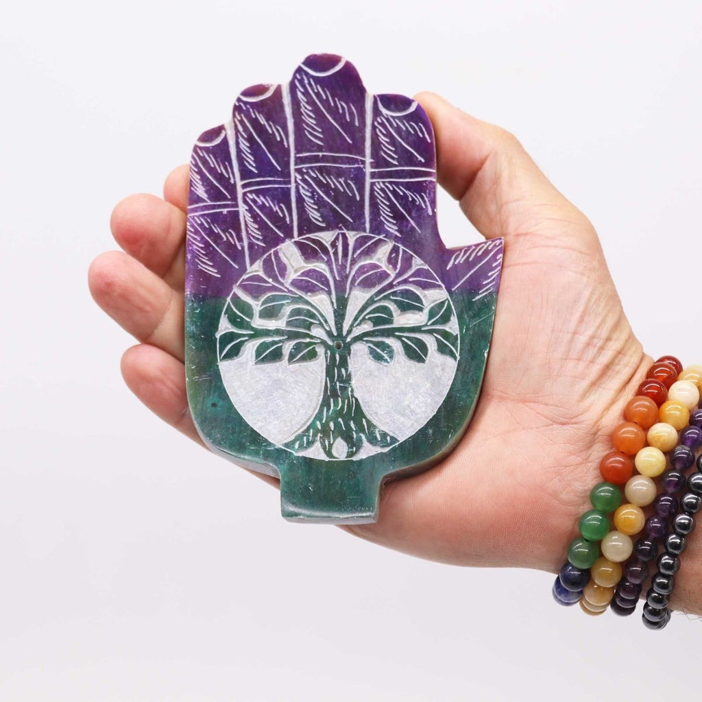 Soapstone Med Hamsa Incense Holder - Tree of LifeSoapstone Incense HoldersHeart Notes