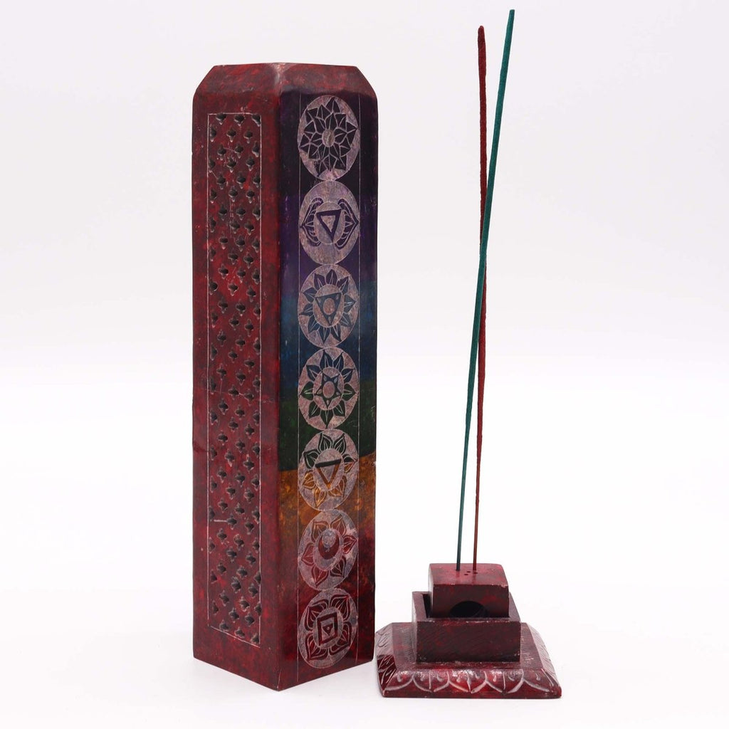 Soapstone Square Tower Incense Holder - 7 ChakrasSoapstone Incense HoldersHeart Notes