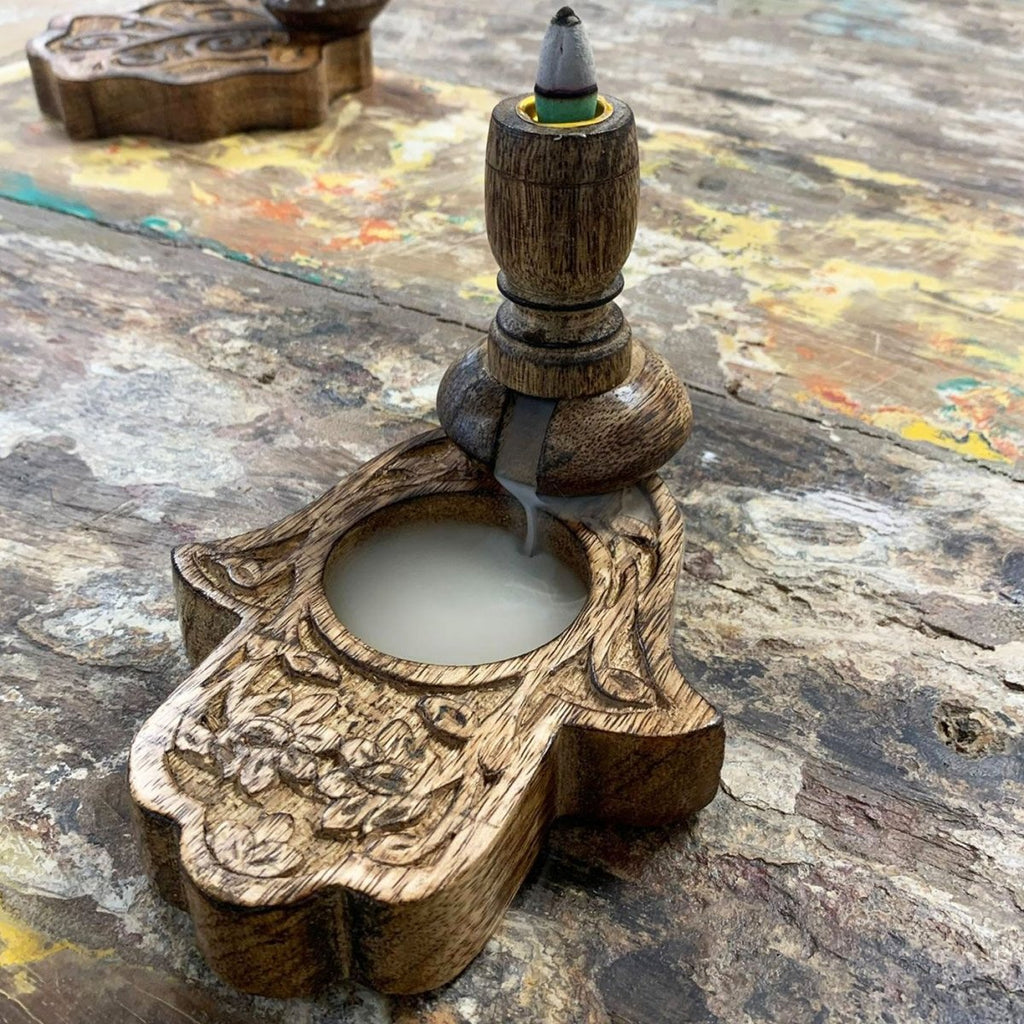 Sm Mango Wood Backflow Burner - HamsaMango Wood Backflow BurnerHeart Notes