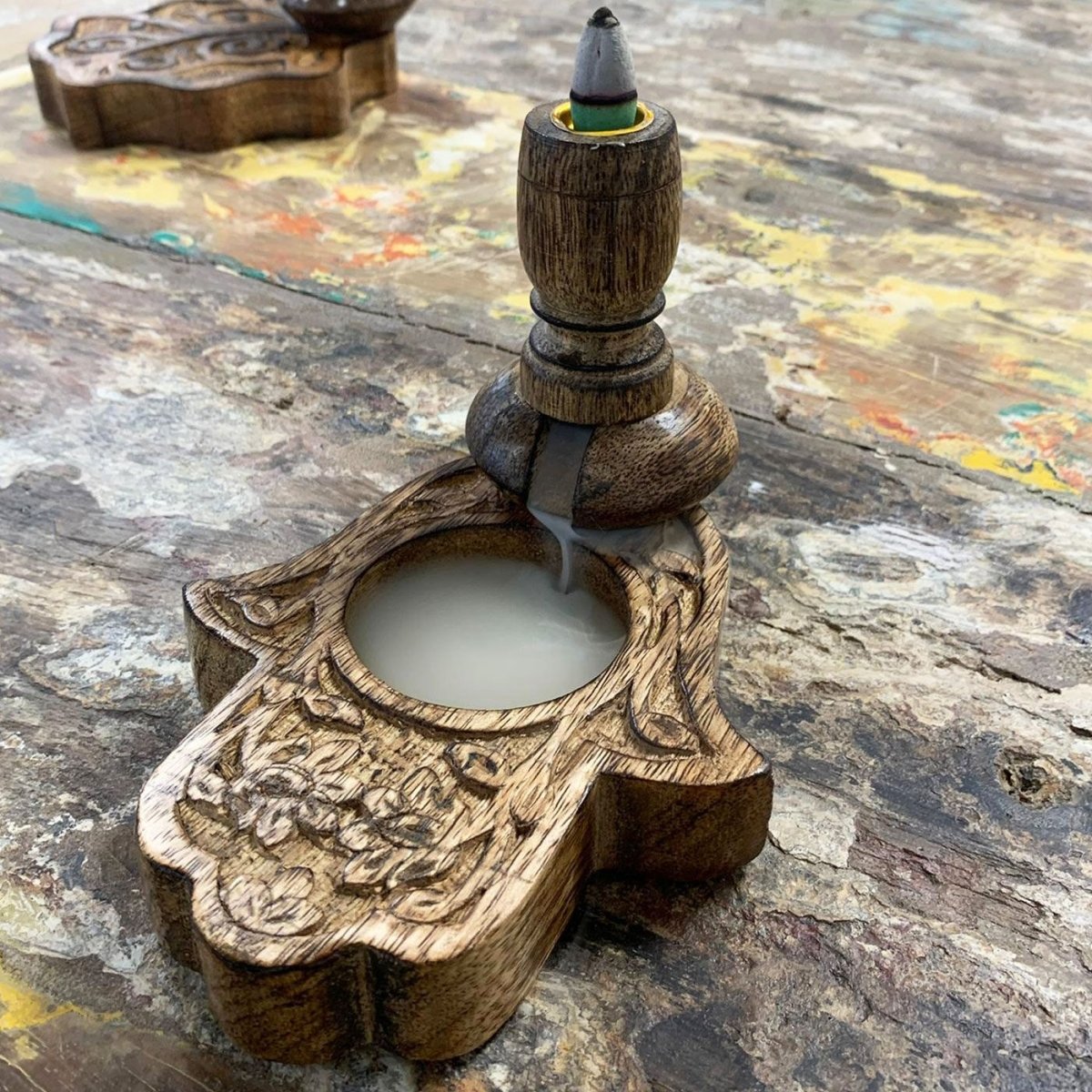 Sm Mango Wood Backflow Burner - HamsaMango Wood Backflow BurnerHeart Notes