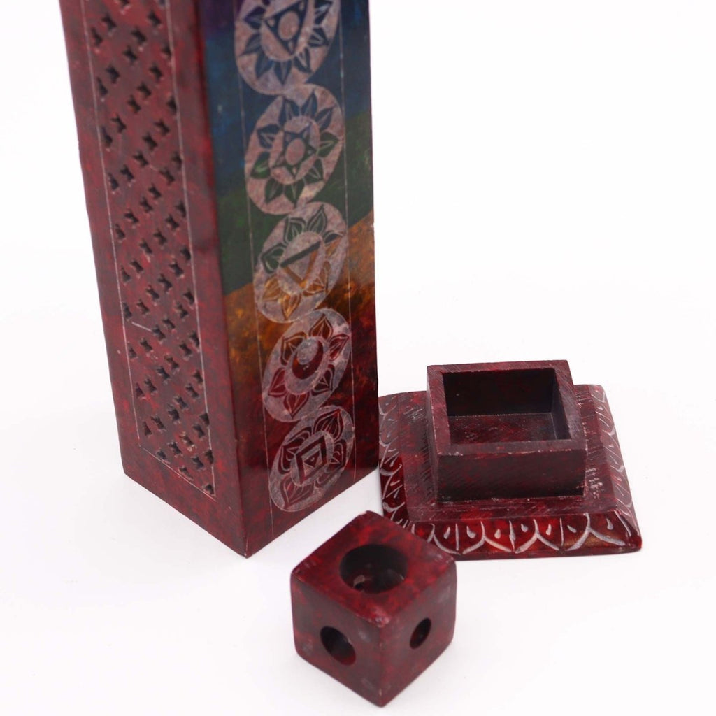 Soapstone Square Tower Incense Holder - 7 ChakrasSoapstone Incense HoldersHeart Notes