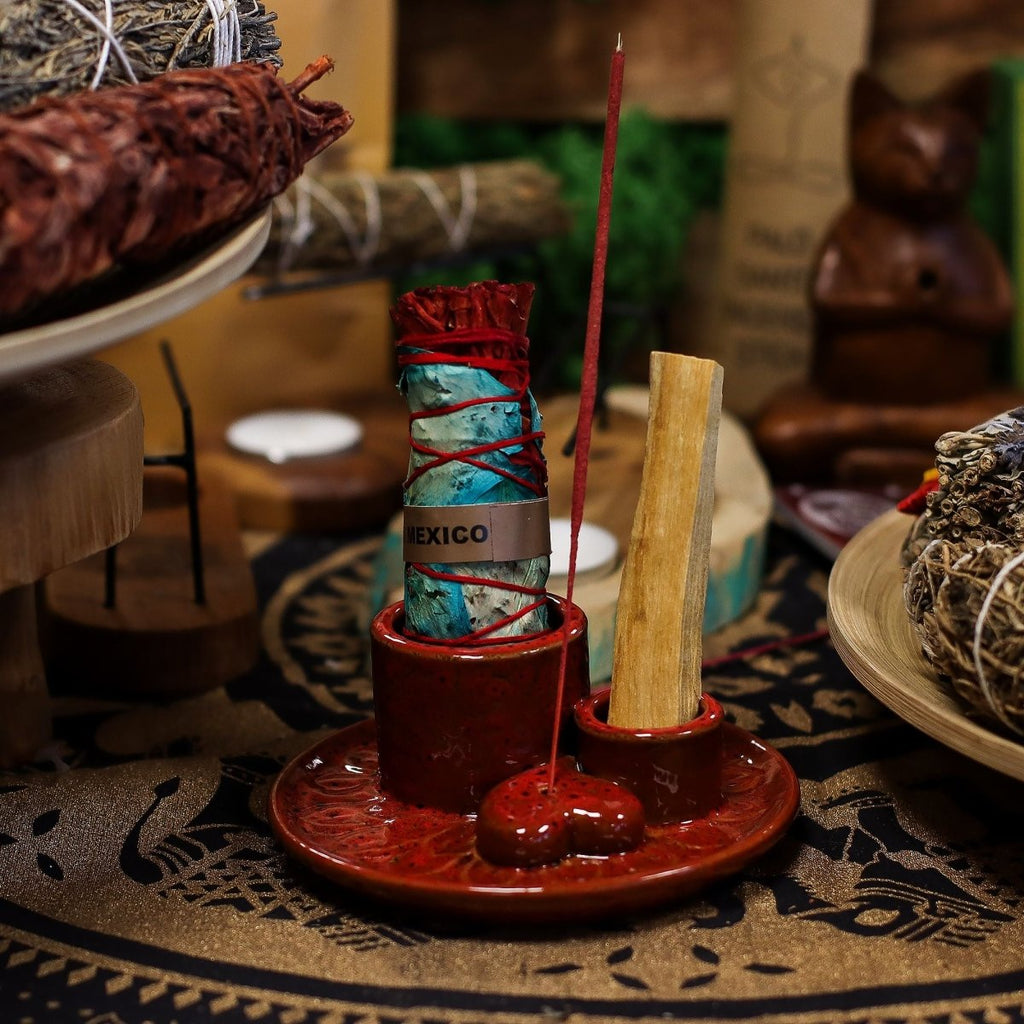 Palo Santo Stick & Smudge Holder - Mandala - Red with Heart GlossCeramic Palo Santo Stick & Smudge HolderHeart Notes