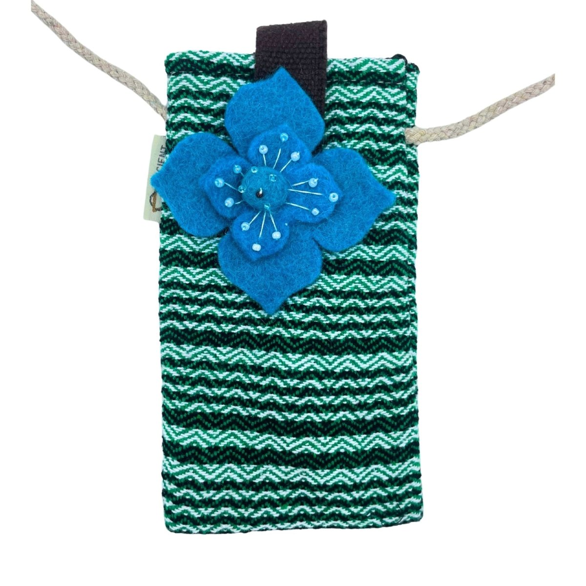 Mini Holder Bag Green Stripes - Flower DecorHandmade Phone Holder BagsHeart Notes