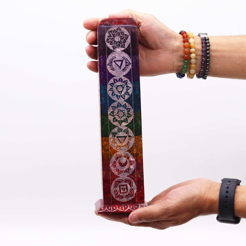 Soapstone Square Tower Incense Holder - 7 ChakrasSoapstone Incense HoldersHeart Notes