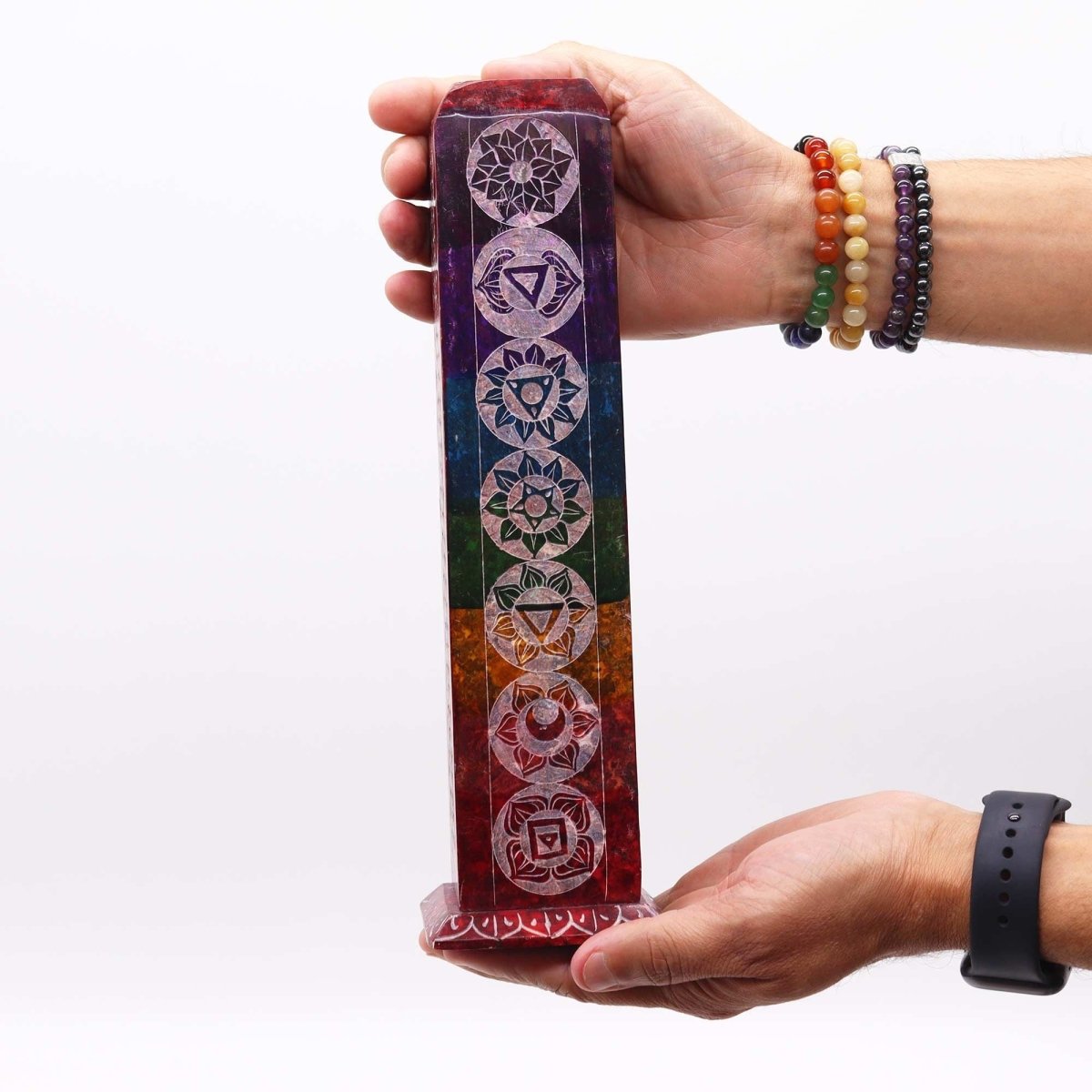 Soapstone Square Tower Incense Holder - 7 ChakrasSoapstone Incense HoldersHeart Notes